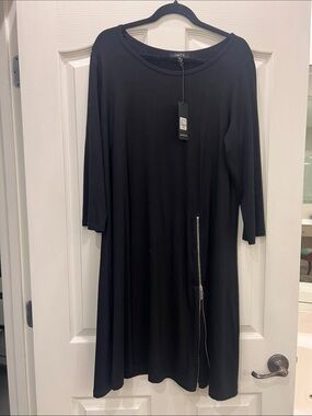 Comfy USA Black Midi Dress with Side Zip Accent